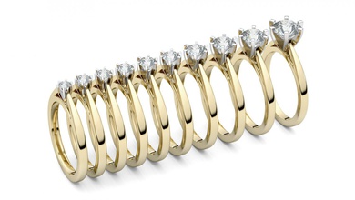 conjunto de diez solitaire ring 3d brillante la colección corte compromiso moda belleza gem oro joyería imprimible los anillos ronda blanco 3d print model - Mito3D