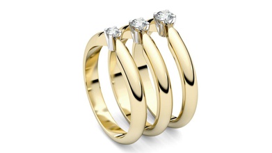 conjunto de tres solitario anillo impresión 3d la modelo belleza brillante colección corte compromiso moda gem oro joyería imprimible los anillos ronda solitaire blanco 3d print model - Mito3D