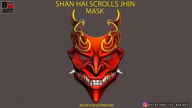 shan hai scrolls jhin mask - god league legends 3d print model helmet cosplay costume toys hannya skull devil satan 3d print model - Mito3D