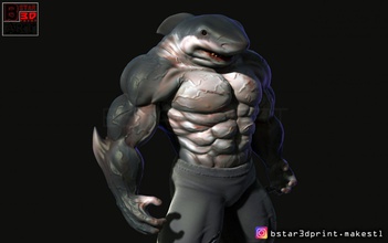 tiburón hombre 3d impresión modelo in escultura 3dexport humano 3dprint shark man human animal anatomía arte 3d print model - Mito3D