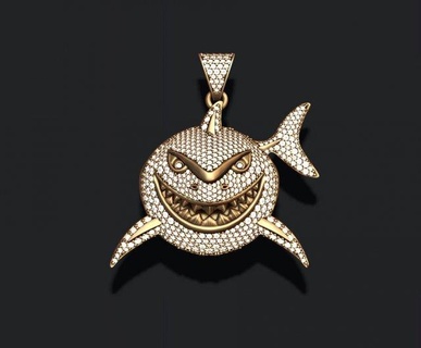 shark pendant gems pendants jewel jewelry water aqua fish marine animal jaw angry cartoon diamond gem gemstone briliant ice iced hip hop 3d print model - Mito3D