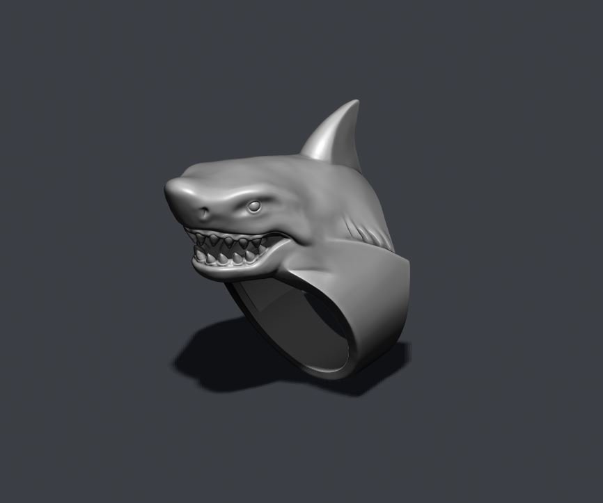 requin anneau bijoux d'argent joyau la nature collier vague de l'eau aqua imprimable le du poisson prédateur marine animal haut surf mâchoire l'anneau sceau 3D print model - Mito3D