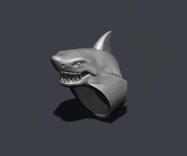 tiburón anillo la joyería plata joya naturaleza el collar ola agua aqua imprimible de pescado depredador en marina animal alta surf mandíbula signet 3d print model - Mito3D