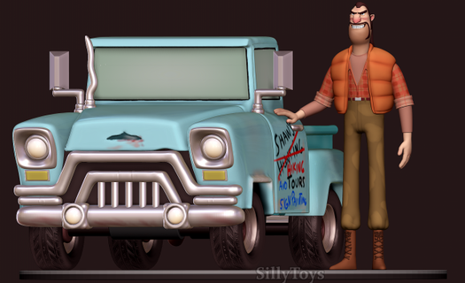 Shaw araba açık mevsim adam animasyonlu kötü avcılık avlanmak geyik karikatür diyorama araç kamyon kızgın tekerlekler 3d print model - Mito3D