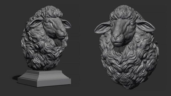 mouton tête animaux bélier zodiaque mouflon art sculpture statue animal nature figure fourrure imprimable cnc bijoux pendentifs 3d print model - Mito3D