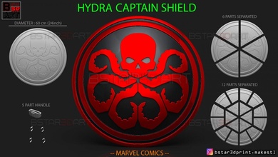escudo hidra capitão América saudar maravilha histórias quadrinhos 3d impressão modelo cosplay arma homem Ferro espada herói super Steve vibrarium 3d print model - Mito3D