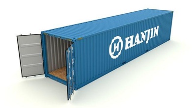 spedizione contenitore hanjin nave carico piede iso mare scatola industriale Aperto cassa interni dock gru 3d print model - Mito3D