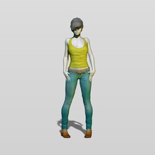 shy girl 3d print model in woman 3dexport human person character people female lady body anatomy herdswoman cowboy cowgirl west jeans denim levis boots shirt singlet 3d print model - Mito3D