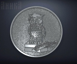 sign wise owl circle coin 3d print model - Mito3D