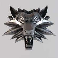 sign witcher 3d print model in animals 3dexport vedmak head stylized gothic jaws grin printing cnc milling medallion wolf wolfhead fantasy animal monster creature rpg 3d print model - Mito3D