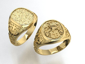 anel-selo heráldico cavaleiro de escudo jóias do sexo masculino selo vintage printable oriental anel os homens exclusiva folhas ouro jóia anéis 3d print model - Mito3D