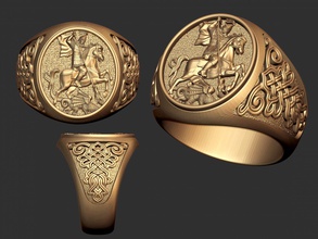 signet ring of knight horse dragon 3d print model in rings 3dexport signetring gold silver platinum jewel jewellery jewels 3dprint cnc jewelery battle sword jewelry 3d print model - Mito3D