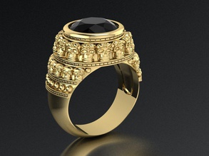 anello con castone i crani gioielli maschio sigillo vintage stampabile palella testa uomini esclusivo oro gioiello anelli 3dm 3ds 3d print model - Mito3D