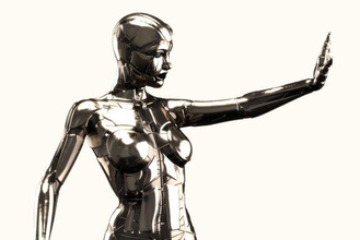 silver female robot fully rigged cyborg female robot woman machine futuristic humanoid metal chrome fiction ai android intelligence artificial technology steal cyber pbr silver tech