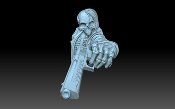 esqueleto arma fogo 3d impressão modelo in 3dexport morte pistola pedante painel crânio scull muerte senhor 3d print model - Mito3D