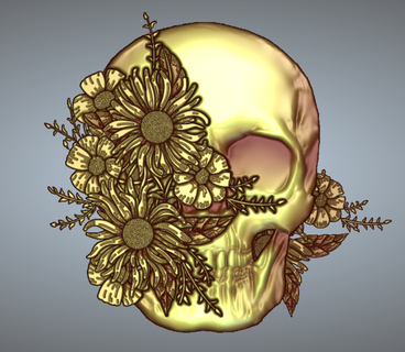 cranio fiori 3d stampa ornamenti monete distintivi modello arredamento eleganza mistero unico design pendente ornamento Scarica arte Fai dettaglio macabro digitale creativo 3d print model - Mito3D