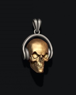 skull headphones pendant pendants human bone head skul squl squll scul scull rend render jewelry listening music sound dj musical dance audio 3d print model - Mito3D