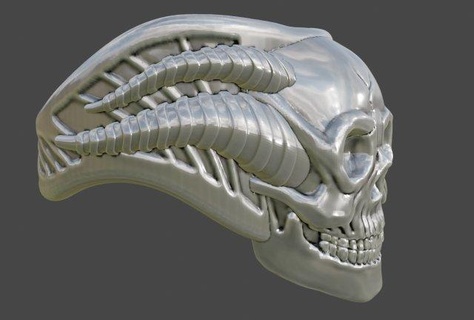 crânio chifre anel argolas joalheria jóia escultura acessórios dedo 3d print model - Mito3D