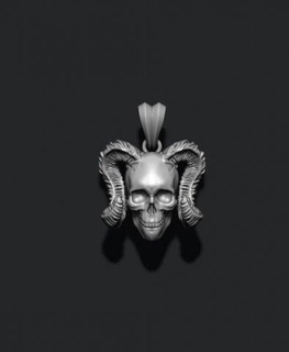 crâne cornes pendentif pendentifs motard OS bijou bijoux obj d'anneau sculpter sculpture skul femme femmes zbrush scul Collier klaxon bélier RAM argent 3d print model - Mito3D