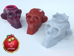 skull monkey low poly 3d printing scull 3dprint gift new year present red 2016 stl abs pla obj max 3d print model - Mito3D