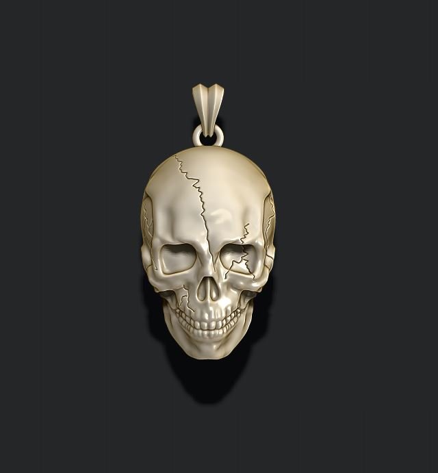 skull pendant cracks biker bone jewel jewellery jewelry man men necklace pendants ringskull scul sculpt sculpture skul woman women zbrush crack 3D print model - Mito3D