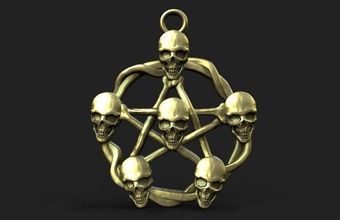 Schädel Pentagramm Anhänger Knochen Schmuck Juwel Kunst 3d print model - Mito3D
