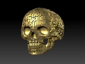 crânio anel 3d impressão modelo in argolas 3dexport carta alfabeto primer texto jóias ouro prata joalheria homem esqueleto cabeça humano dentes arte masculino morte scull 3d print model - Mito3D