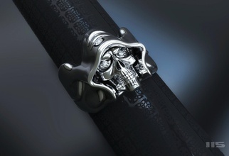 cranio anello di pietre oro argento gemme le il cappuccio mantello biker terribile male moda stile gioielli gioiello cnc stl la stampa 3d print model - Mito3D