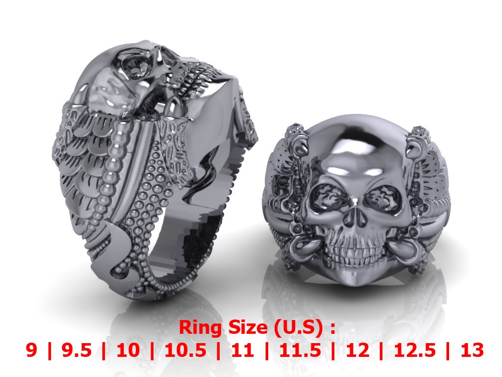 skull rings 02 ringskull skullring jewel jewelry 3dprint gold silver jewelrydesign fashion-ring ring biker bikersring bikers motorcycle 3D print model - Mito3D