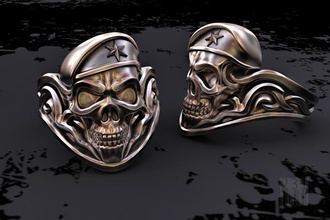 skull soldier ring gold silver jewelry jewel stl cnc printing print printed star fashion style type 3d model 3d print model - Mito3D