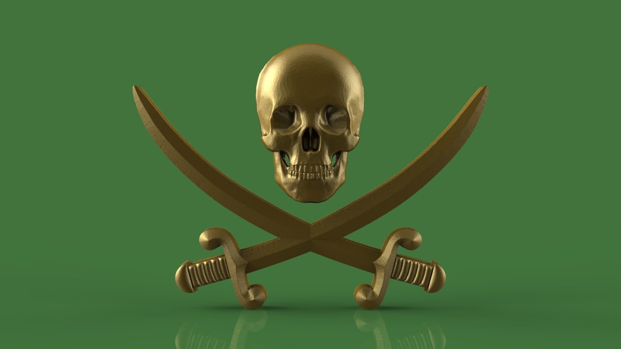 schädel schwerter 3d drucken modell skulptur 3dexport pirat piraten crew schwert menschlicher skelett anatomie kopf kapitän klinge kunst skulpturen 3D print model - Mito3D