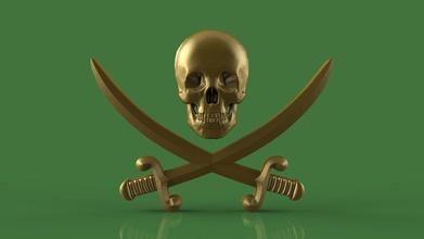 schädel schwerter 3d drucken modell skulptur 3dexport pirat piraten crew schwert menschlicher skelett anatomie kopf kapitän klinge kunst skulpturen 3d print model - Mito3D