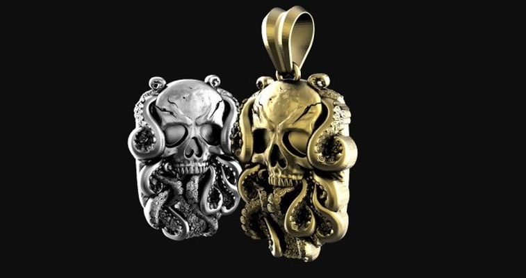 skull tentacles pendant 3d print model in pendants 3dexport jewelry jewel pirate sea marine 3d print model - Mito3D