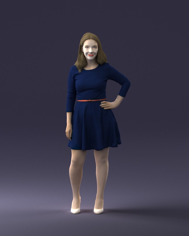smiling girl 0708 3d print model 3dscan 3dprint human printable posed character figurine miniature 3dfigurine people realistic visualization miniatures render casual fashion smile woman dress 3D print model - Mito3D