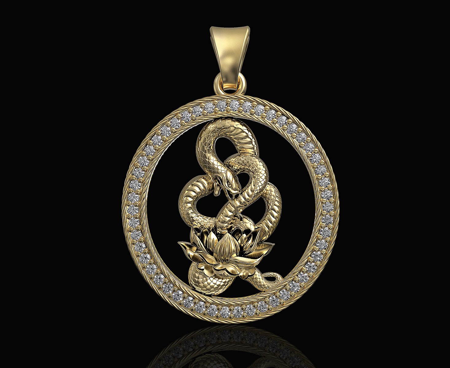 snake flower-gemstones pendant 3d printable stl pendants gold silver platinum sterling fashion flower animals men women relief lotus gemstones gems jewellry 3D print model - Mito3D