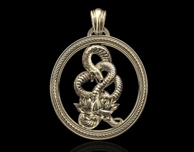 serpente ciondolo fiore 3d stampabile stl gioielli i ciondoli oro argento disco di platino la sterlina moda animali uomini donne soccorso 3d print model - Mito3D