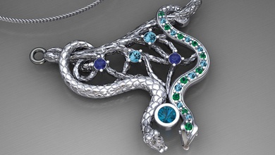 snakes flory 3d print model in pendants 3dexport jewelry jewellery pendant neklaces snake faun gems silver gold 3d print model - Mito3D