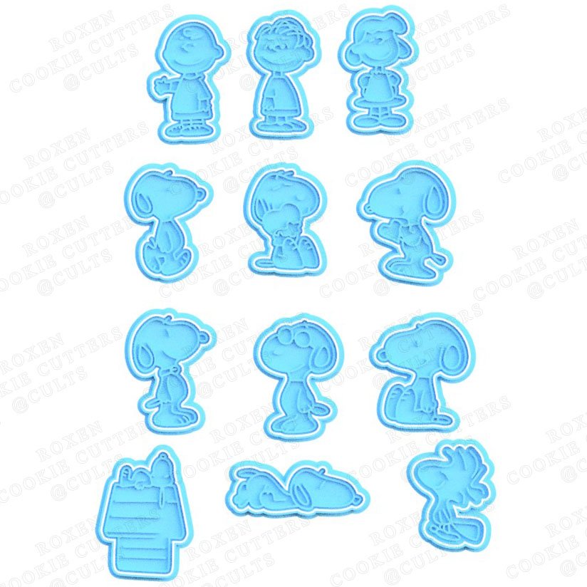 snoopy cookie cutters set 12 cutter cithen cook cookies stamp charlie brown woodstock peppermint patty linus 3D print model - Mito3D