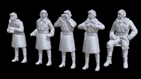 soviet ww2 tank crew soldiers x5 figurines russian worldwar 3d print model - Mito3D