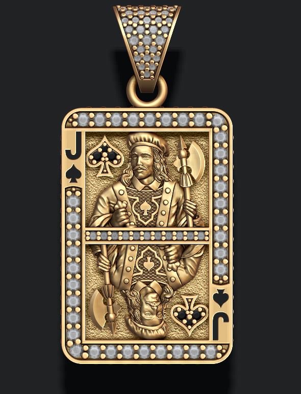 jack spade carte à jouer pendentif bureau de la reine le roi poker casino roulette jeu panier kard diamant bijoux or d'argent pont ace pari 21 3D print model - Mito3D