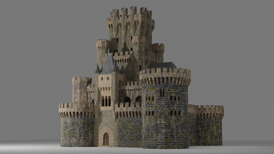 spagnolo castello pulsante 3d modello in punti riferimento 3dexport gotico medievale edificio fortezza storico architettura torri esterno 3d print model - Mito3D