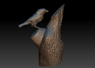 sparrow albero 3dmodel 3dprint stampabile statua la scultura figurina negozio di souvenir bird uccelli legno art natura 3d print model - Mito3D