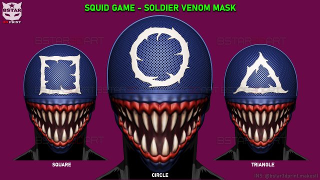 squid game mask - soldier venom fan art 3d print model in toys 3dexport bstar3dprint costume clone waiter squidgame man vip cosplay squidgamemasks masks halloween games 3D print model - Mito3D