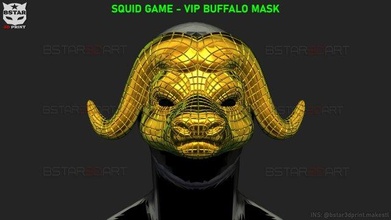 squid game mask - vip buffalo cosplay 3d print model in toys 3dexport bstar3dprint polygon accessories costume clone no29 waiter squidgame man luxury games 3d print model - Mito3D