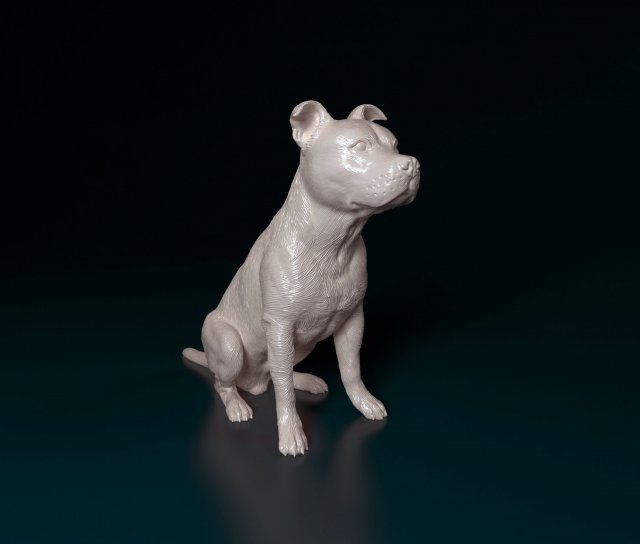 staffordshire bull terrier sitting 3d print model in figurines 3dexport dog stl shire staff statue american pet amstaff figure obj printable 3D print model - Mito3D