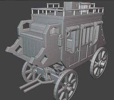 stagecoaches wild west mechanical parts saloon transport wheel roadway carriages horse cowboy cowgirl car axis 3d print model - Mito3D