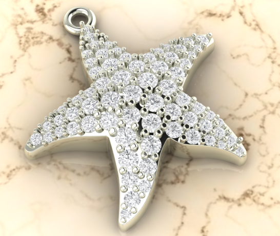 star fish pendant 3d print model in necklaces 3dexport jewelry silver gold fashion woman desighn gem diamond 3D print model - Mito3D