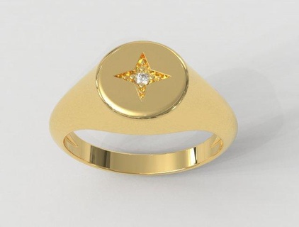 estrella sello anillo anillos oro joyería joya paulorani moda Moda moderno plata letra caballero diamond ring star signet chevalier printable classic 3d print model - Mito3D