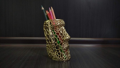 statue easter island art sculpture organizer interior voronoi pencil holde 3d print model - Mito3D