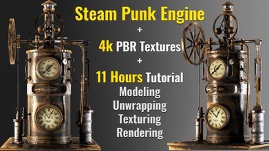 Steampunk motor asset4kpbr dokular Steampunked buhar makinesi sahne destek varlık varlıklar Gameasset blender 3dsmax vray 3d print model - Mito3D
